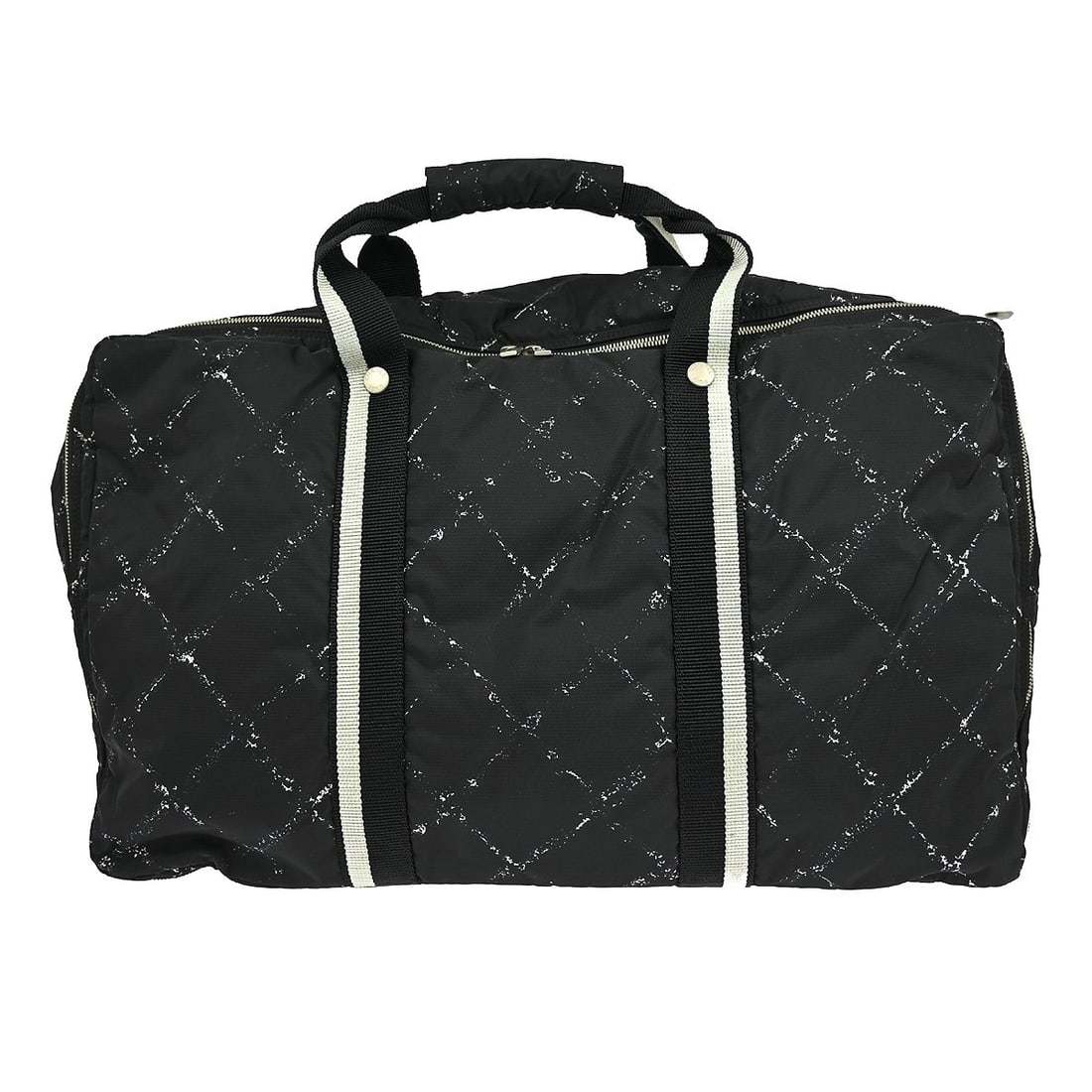 Chanel Travel Line Black Jacquard Nylon Large Tote Bag: Chanel Travel Line Black Jacquard Nylon Large Tote Bag This Chanel Travel Line tote handbag features a black jacquard nylon exterior with leather accents, offering a spacious and practical design suit