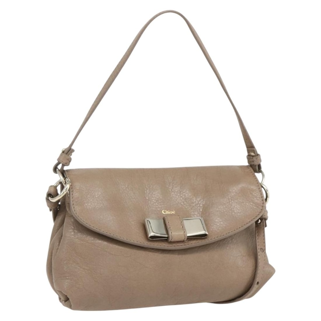 Chloe Lily Beige Leather Handbag with Shoulder Strap Two Way Design: Chloe Lily Beige Leather Handbag with Shoulder Strap Two Way Design This is a Chloe Lily handbag crafted from beige and silver leather, designed for 2-way use as a handbag or shoulder bag. The bag fea
