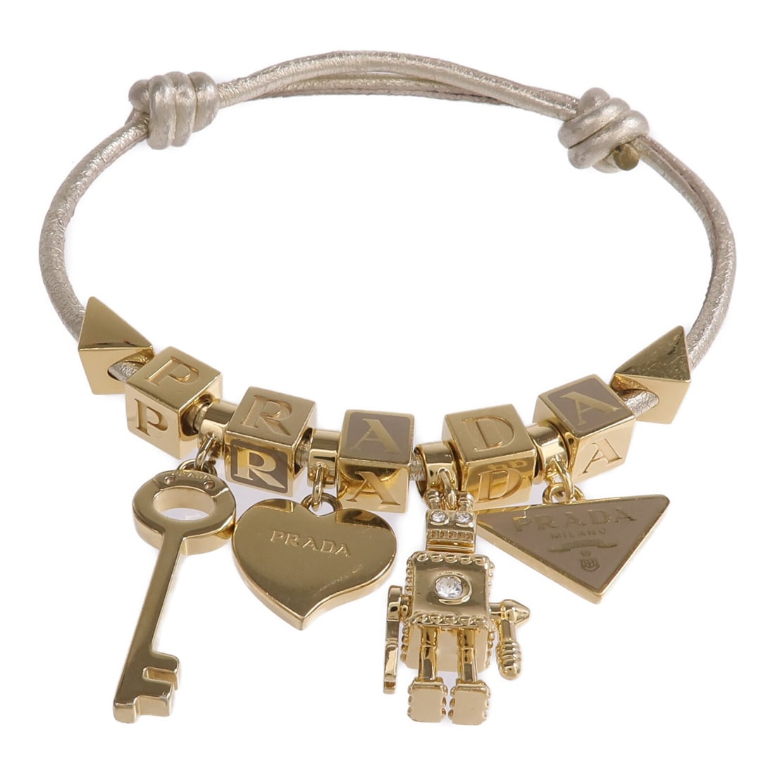 Prada Gold Nappa Leather Women Bracelet: Prada Gold Nappa Leather Women Bracelet This PRADA bracelet features luxurious Nappa leather in a gold color, designed specifically for women. Crafted in Italy, it offers a sophisticated and elegant a