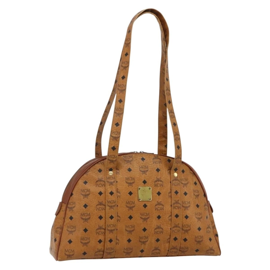 MCM Vicetos logo brown gold PVC leather shoulder bag: MCM Vicetos logo brown gold PVC leather shoulder bag This MCM shoulder bag features the iconic Vicetos logogram design, crafted from durable PVC leather in brown and gold tones. Designed for women, it