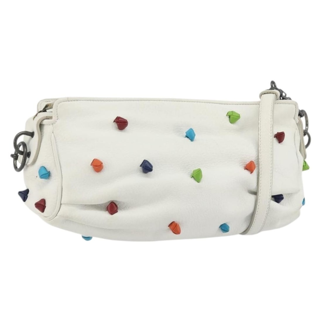 White Leather Shoulder Bag by Bottega Veneta for Women: White Leather Shoulder Bag by Bottega Veneta for Women This Bottega Veneta shoulder bag is crafted from white leather and designed for women. The bag features a sleek silhouette with approximate dimen