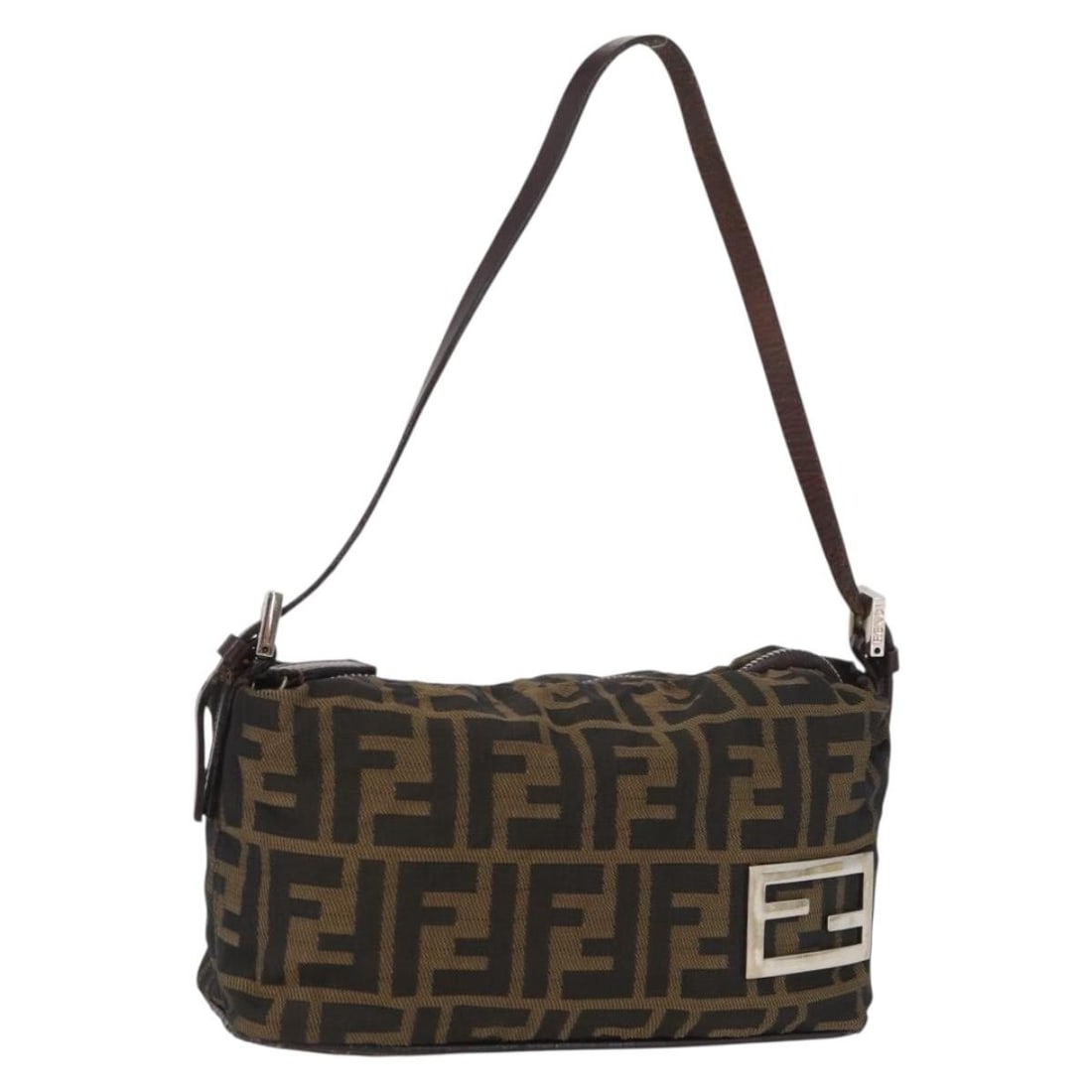 Fendi Zucca Canvas Brown Black Women's Handbag Italy (1 of 18)