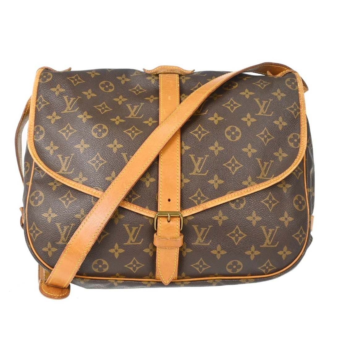 Louis Vuitton Saumur 35 Monogram Crossbody Shoulder Bag M42254: Louis Vuitton Saumur 35 Monogram Crossbody Shoulder Bag M42254 This is a vintage Louis Vuitton Saumur 35 shoulder bag featuring the iconic monogram canvas. The bag is medium-sized and designed with a 