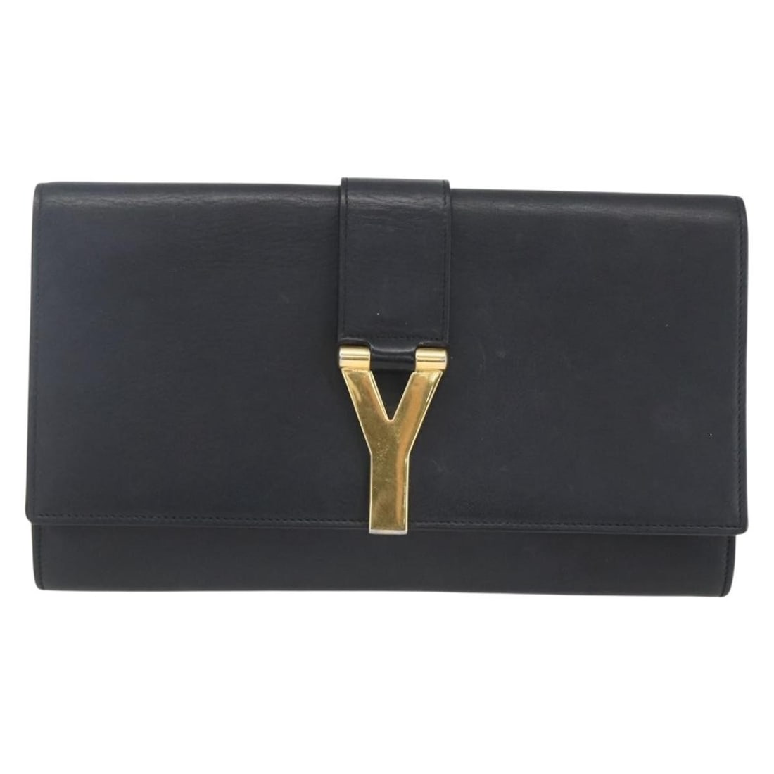 Black Leather Chyc Clutch by Saint Laurent for Women: Black Leather Chyc Clutch by Saint Laurent for Women This Saint Laurent Chyc Clutch is crafted from black leather and features the iconic Y hardware. Designed for women, it offers a sleek and timeless