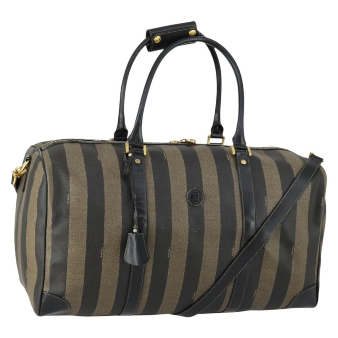 FENDI Pecan Canvas Boston Bag PVC Black Brown Gold 2way Authentic: FENDI Pecan Canvas Boston Bag PVC Black Brown Gold 2way Authentic Discover the elegance of the Fendi Pecan Canvas Boston Bag, a stylish accessory that combines functionality with luxury. Crafted in It