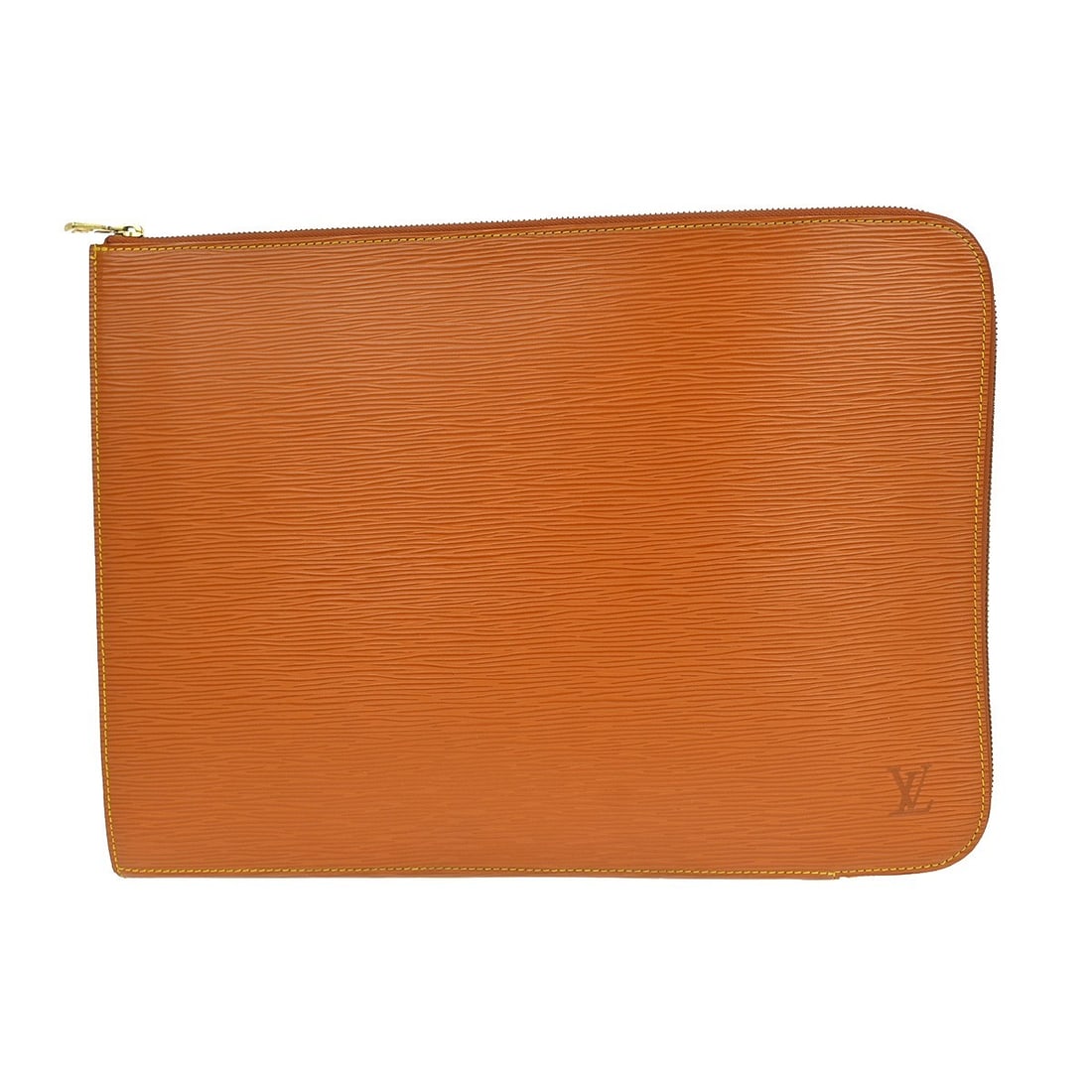 Louis Vuitton Pochette Jour brown epi leather clutch bag: Louis Vuitton Pochette Jour brown epi leather clutch bag The Louis Vuitton Pochette Jour is crafted from brown Epi leather and designed for unisex use. This accessory features a sleek silhouette, offe