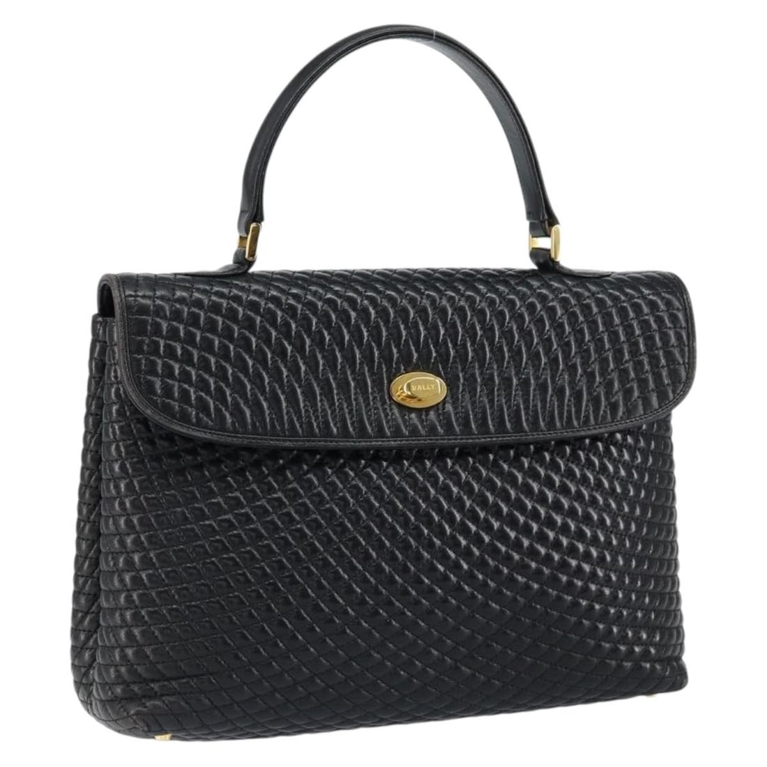 BALLY Black Gold Quilted Leather Hand Bag Italy Auth gh1161: BALLY Black Gold Quilted Leather Hand Bag Italy Auth gh1161 This stylish BALLY quilted handbag showcases a chic black and gold color scheme, crafted from high-quality leather. With a compact design, i