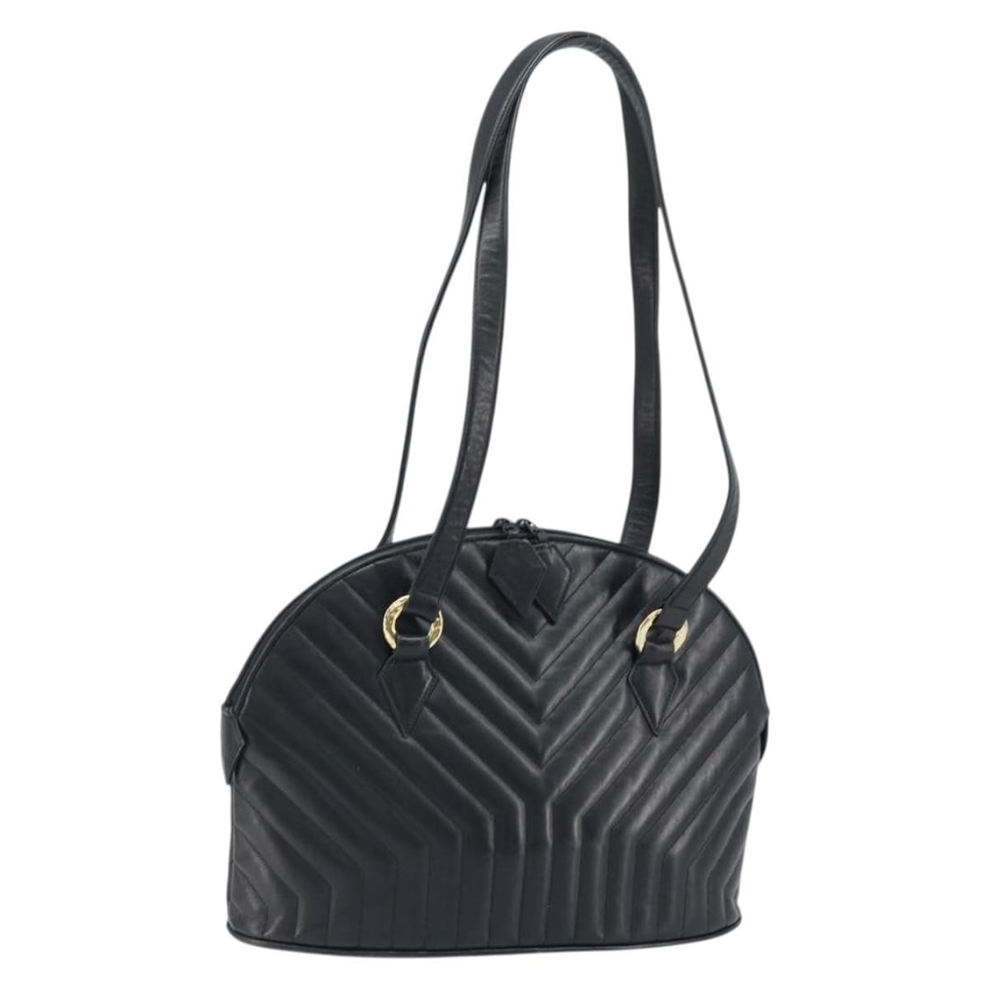 Saint Laurent Black Leather Shoulder Bag with Gold Accents: Saint Laurent Black Leather Shoulder Bag with Gold Accents This Saint Laurent shoulder bag features a black leather exterior with gold-tone accents. Designed for women, the bag has a structured silhou