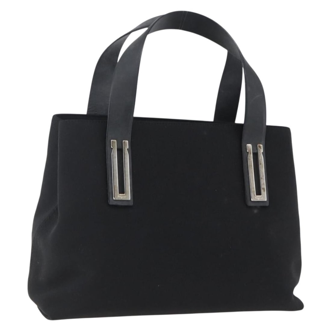 Black Canvas Ferragamo 339933 Handbag Made in Italy: Black Canvas Ferragamo 339933 Handbag Made in Italy This Salvatore Ferragamo handbag is crafted from black canvas and features a structured silhouette. The bag has a top handle design, with an approxi