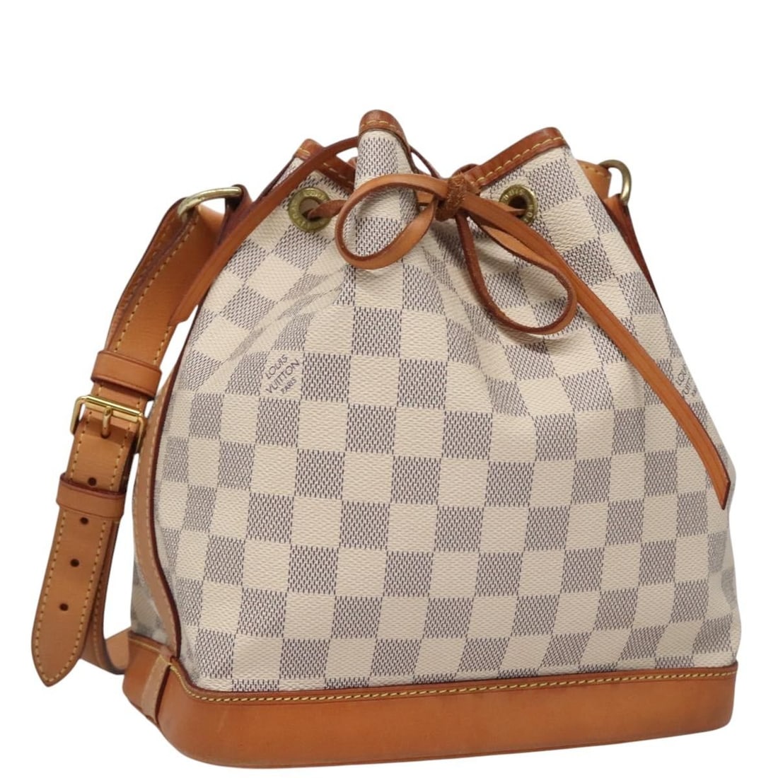 Louis Vuitton Damier Azur Noe BB Canvas Shoulder Bag N41220 France: Louis Vuitton Damier Azur Noe BB Canvas Shoulder Bag N41220 France This Louis Vuitton Damier Azur Noe BB is a women's shoulder bag crafted in Damier Azur canvas with natural leather trim. It features 