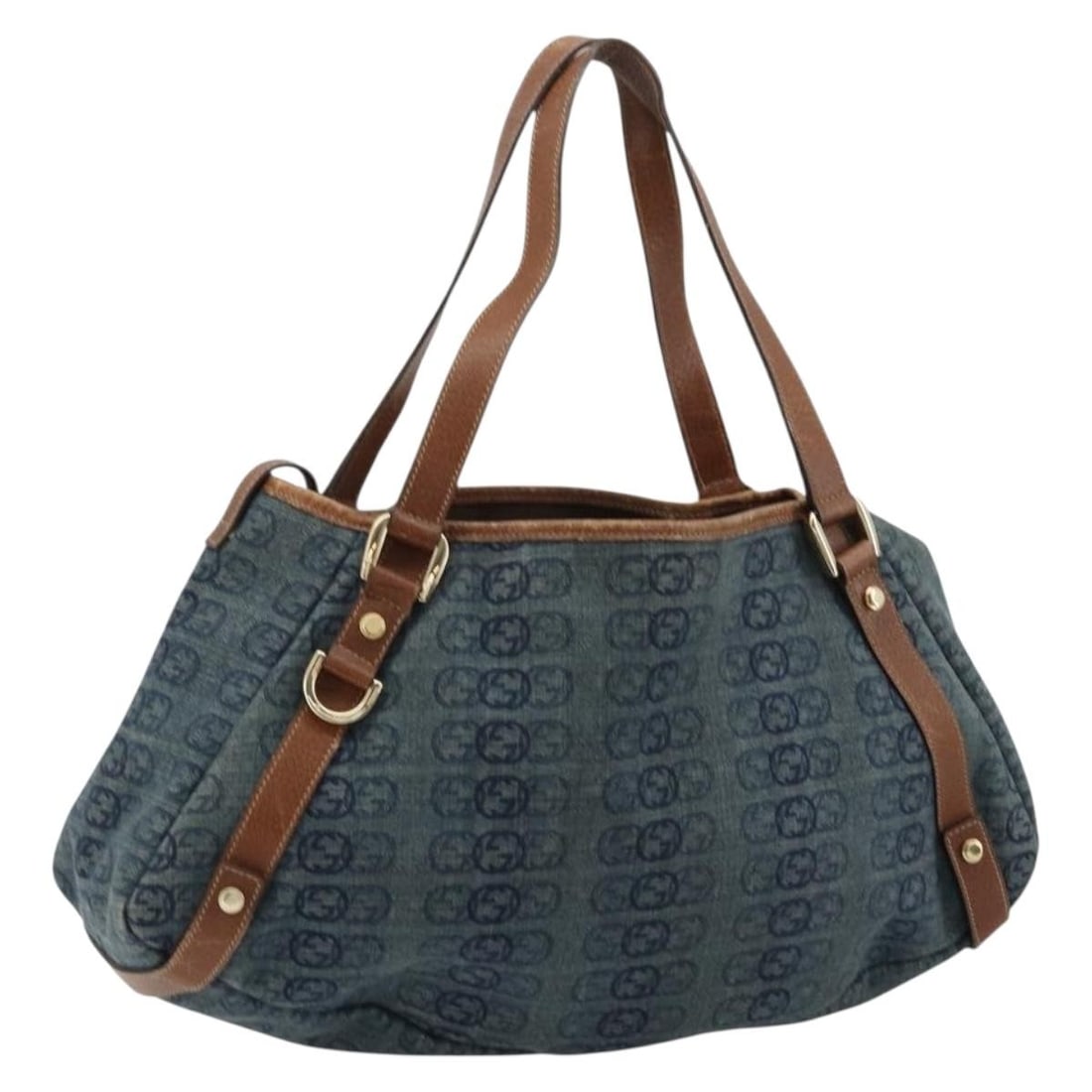 Gucci Abbey GG Canvas Tote Blue Gold 130736: Gucci Abbey GG Canvas Tote Blue Gold 130736 This Gucci GG Canvas Abbey Tote Bag features a denim blue and gold color scheme with interlocking G details. Crafted from durable canvas, it is designed for