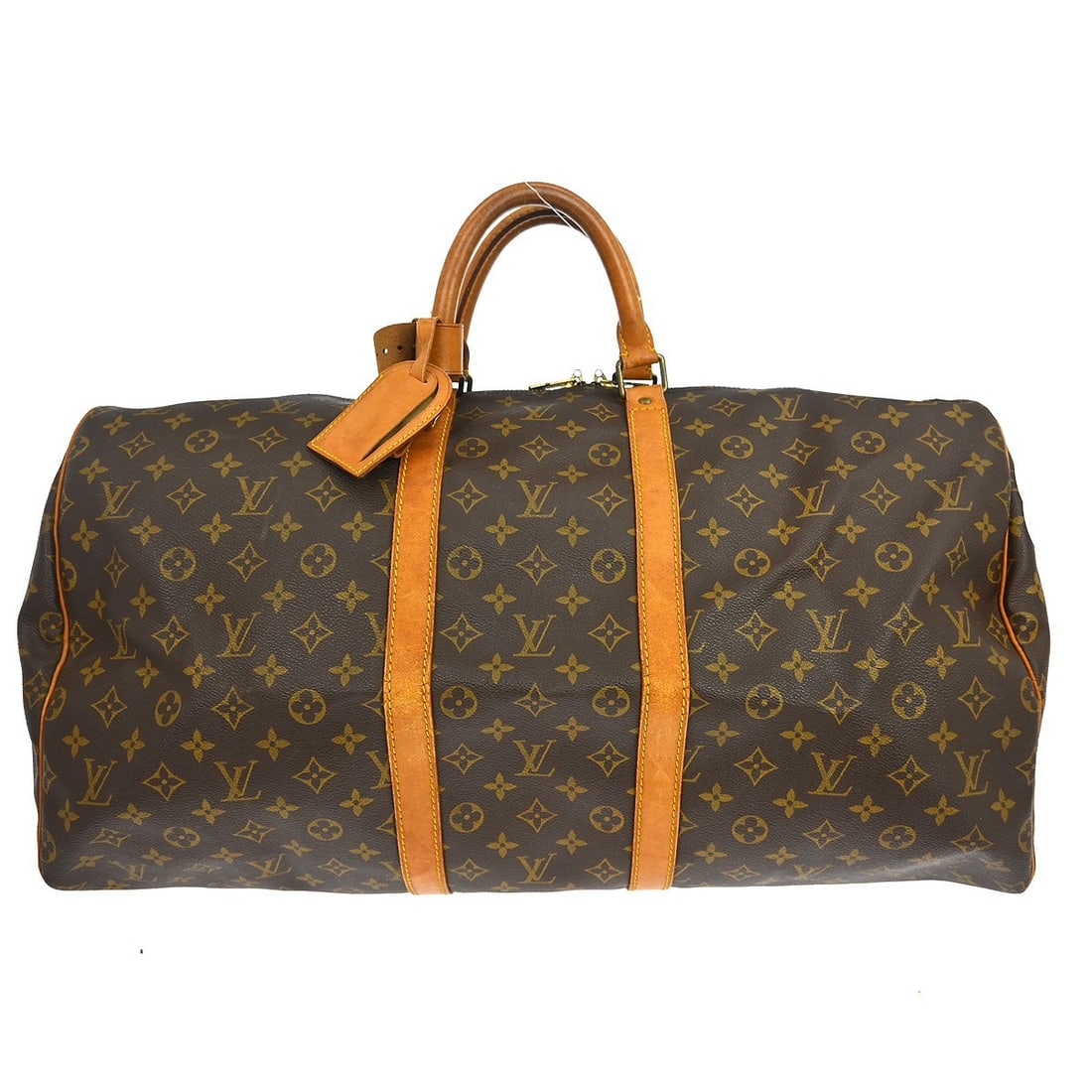 Louis Vuitton Keepall 55 Monogram Canvas Extra Large Travel Duffle Bag: Louis Vuitton Keepall 55 Monogram Canvas Extra Large Travel Duffle Bag This Louis Vuitton Keepall 55 travel handbag features the classic monogram canvas leather exterior with beige leather double hand