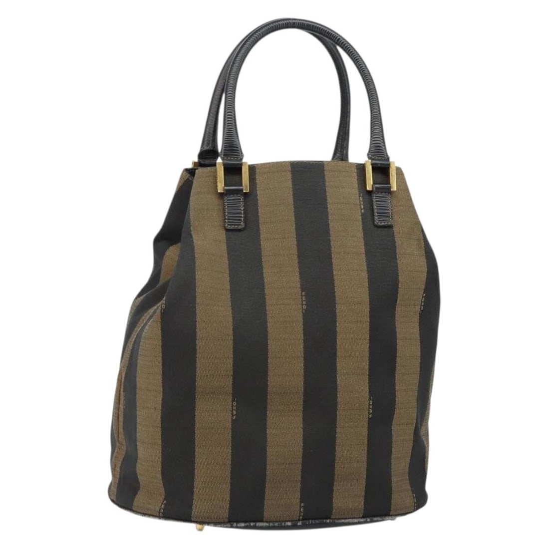 Fendi Pecan Canvas Hand Bag Black Brown Made in Italy: Fendi Pecan Canvas Hand Bag Black Brown Made in Italy This authentic Fendi hand bag is crafted from Pequin canvas in a stylish black and brown color combination. Measuring approximately 11.4 inches in