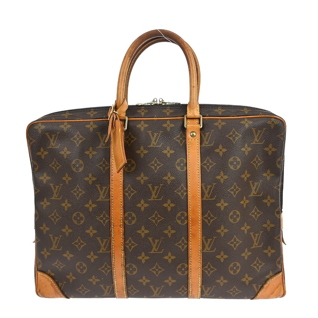 Louis Vuitton Monogram Porte-Documents Voyage Brown Canvas Medium Handbag M53361: Louis Vuitton Monogram Porte-Documents Voyage Brown Canvas Medium Handbag M53361 This Louis Vuitton Porte-Documents Voyage handbag features the iconic monogram canvas leather exterior with double beig
