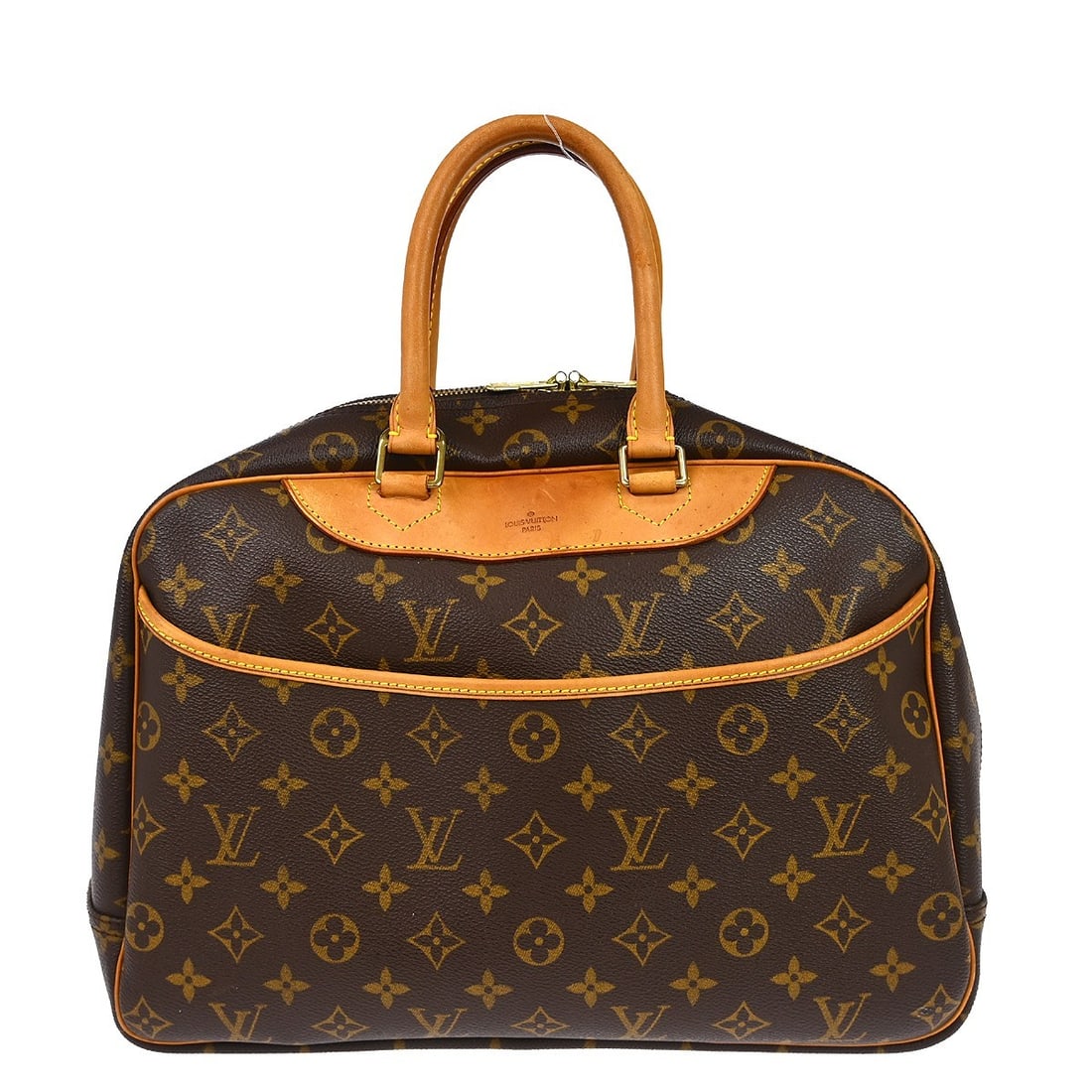 Louis Vuitton Deauville Monogram Canvas Medium Bowling Vanity Bag: Louis Vuitton Deauville Monogram Canvas Medium Bowling Vanity Bag This Louis Vuitton Deauville Bowling handbag features the iconic monogram canvas leather exterior with beige double handles and a zip 