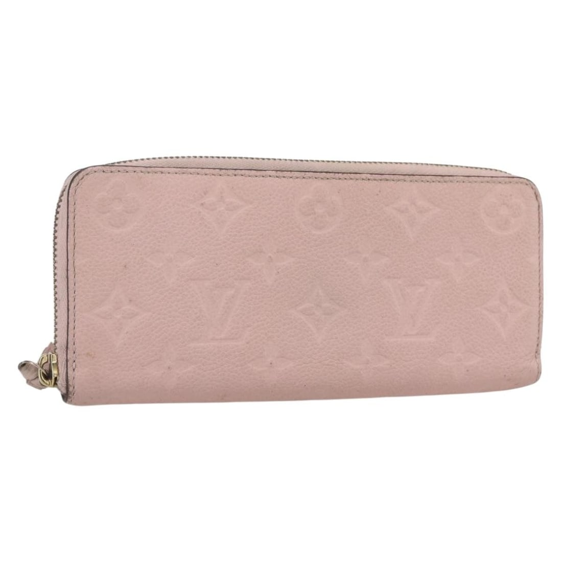 Pink Leather Clemence Wallet by Louis Vuitton with Monogram Embossing: Pink Leather Clemence Wallet by Louis Vuitton with Monogram Embossing This Louis Vuitton Clemence wallet for women features pink monogram Empreinte leather. It has a compact design with dimensions 19c