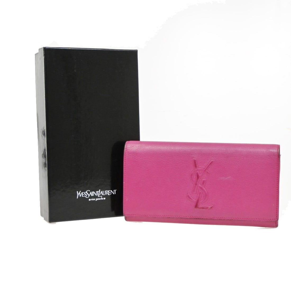 Pink Leather Saint Laurent Belle de Jour Flap Wallet for Women: Pink Leather Saint Laurent Belle de Jour Flap Wallet for Women This Saint Laurent Belle de Jour Flap Wallet is crafted from pink leather and designed for women. The wallet features a flap closure and 