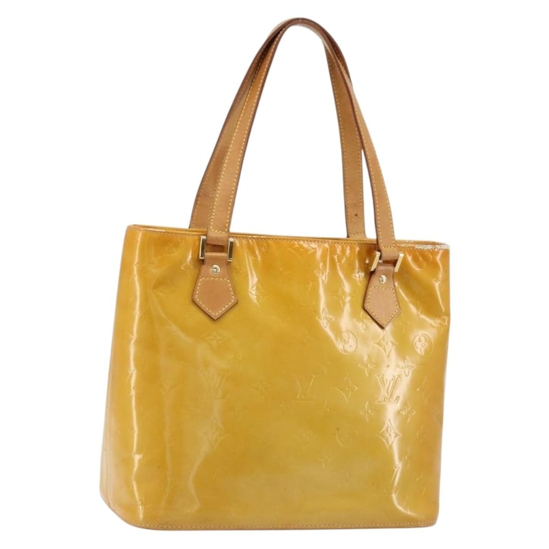 Louis Vuitton Houston Vernis beige patent leather handbag M91004: Louis Vuitton Houston Vernis beige patent leather handbag M91004 This Louis Vuitton Monogram Vernis Houston handbag in beige patent leather is designed for women and crafted in Spain. The bag features