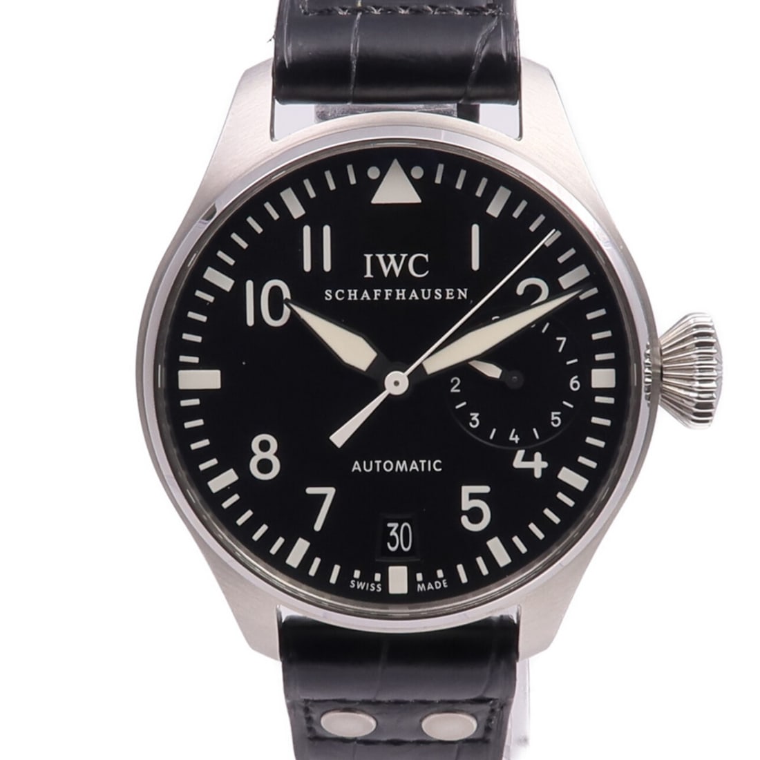 IWC Big Pilot IW500912 Automatic Stainless Steel Black Dial Wristwatch: IWC Big Pilot IW500912 Automatic Stainless Steel Black Dial Wristwatch This IWC Big Pilot 7 Days Power Reserve Automatic Watch IW500912 features a stainless steel case and band, with a black dial and 