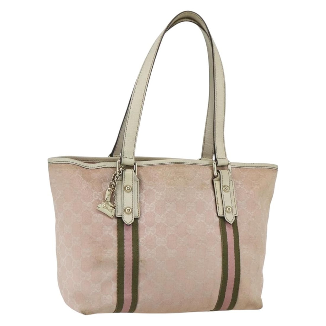 GUCCI GG Canvas Sherry Line Tote Bag Pink Gold Khaki 137396 Auth: GUCCI GG Canvas Sherry Line Tote Bag Pink Gold Khaki 137396 Auth This authentic GUCCI GG Canvas Sherry Line Tote Bag showcases a stylish blend of pink, gold, and khaki colors, making it a chic accesso