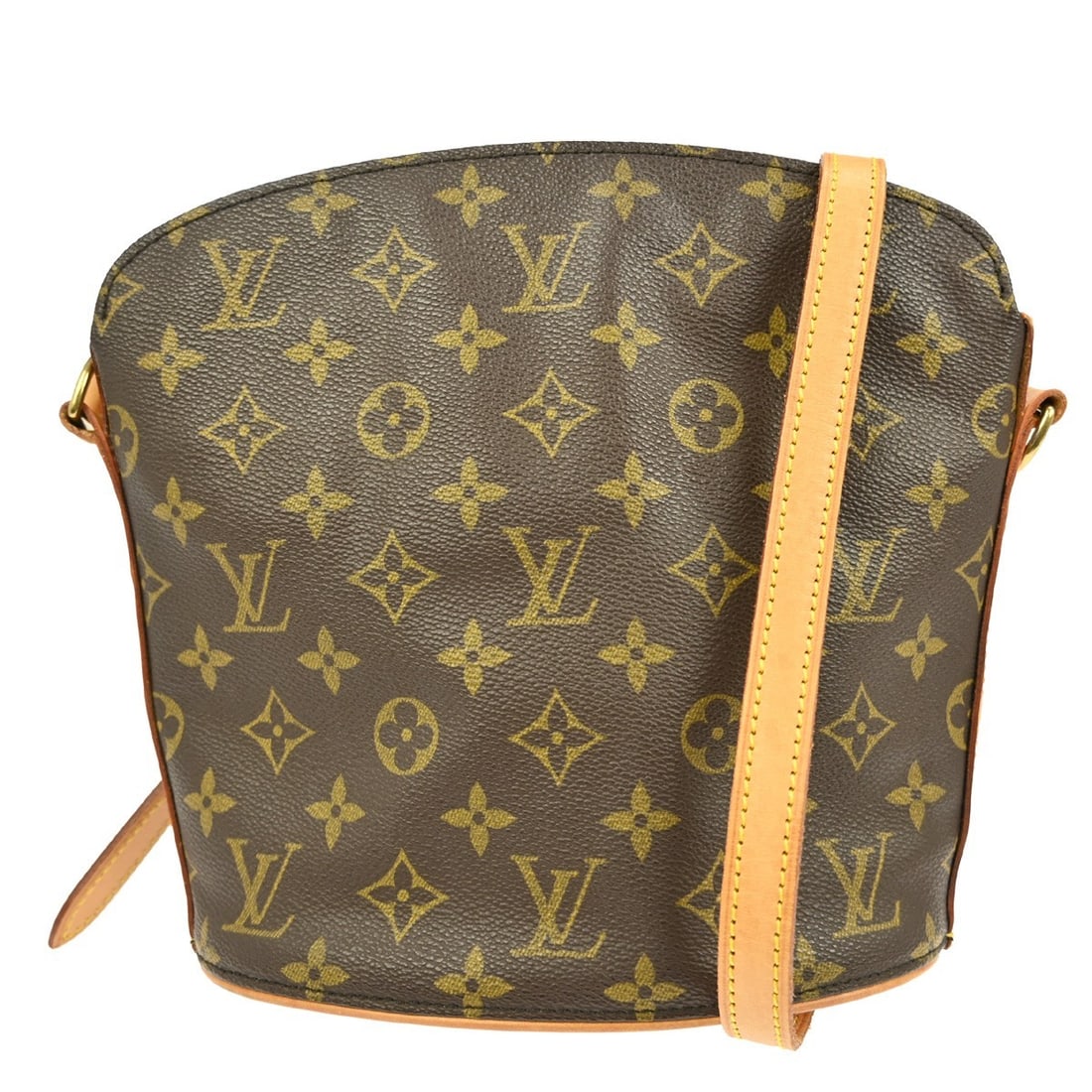 Louis Vuitton Drouot Monogram Canvas Crossbody Shoulder Bag Brown: Louis Vuitton Drouot Monogram Canvas Crossbody Shoulder Bag Brown This Louis Vuitton Drouot shoulder bag features the iconic monogram canvas leather exterior with beige crossbody strap and brown leath