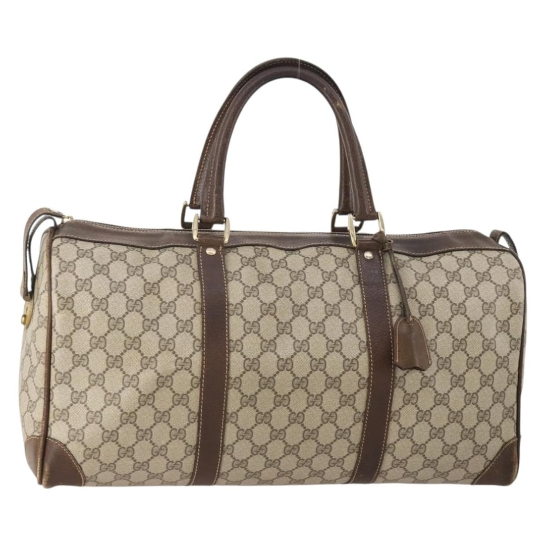 Gucci GG Supreme Beige Gold Boston Bag PVC Leather Italy: Gucci GG Supreme Beige Gold Boston Bag PVC Leather Italy This is a GUCCI GG Supreme Boston Bag crafted from beige and gold PVC leather with GG canvas details. The bag features dual handles, gold-tone 