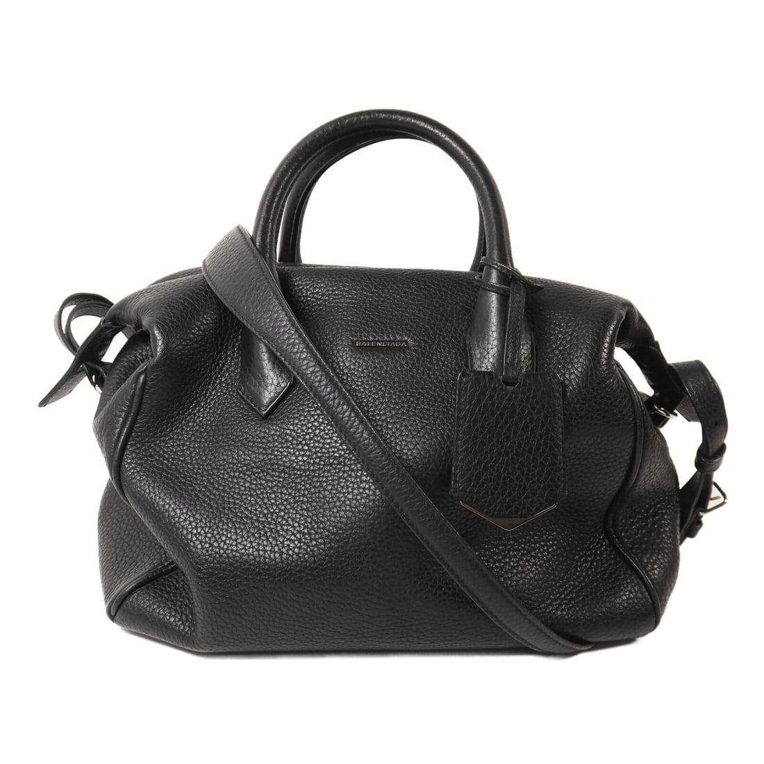 Balenciaga Black Calfskin 2 Way Shoulder Bag SHW: Balenciaga Black Calfskin 2 Way Shoulder Bag SHW This Balenciaga 2-way shoulder bag is crafted from black calfskin leather, offering both style and versatility. Featuring a structured silhouette, it c