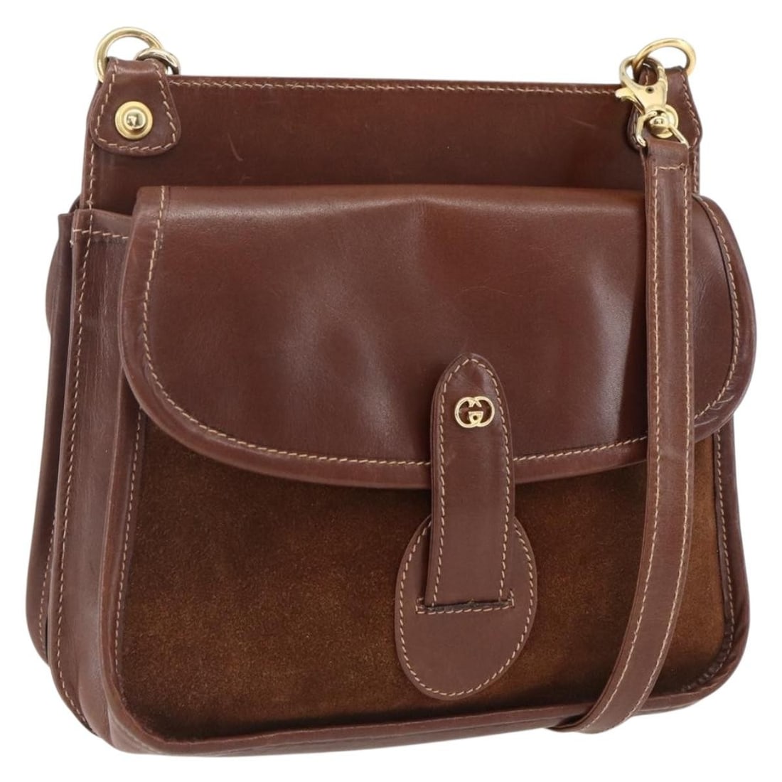 Gucci Brown Leather and Suede Shoulder Bag Gold Accents Italy (1 of 18)