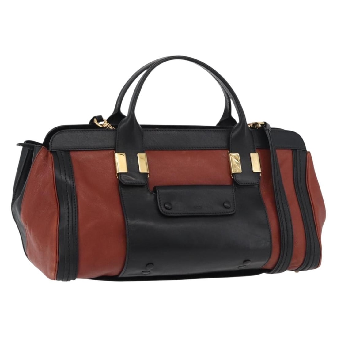 Chloe leather brown gold shoulder bag with dust bag strap: Chloe leather brown gold shoulder bag with dust bag strap This Chloe handbag is crafted from leather in a brown and gold color scheme. Designed for versatility, it features both handles and a shoulder