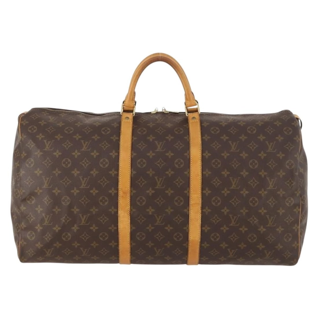 Keepall Monogram Canvas Travel Bag by Louis Vuitton 60cm: Keepall Monogram Canvas Travel Bag by Louis Vuitton 60cm This Louis Vuitton Keepall Bag features the iconic monogram canvas design in brown, suitable for unisex use. The bag shows some surface loss of
