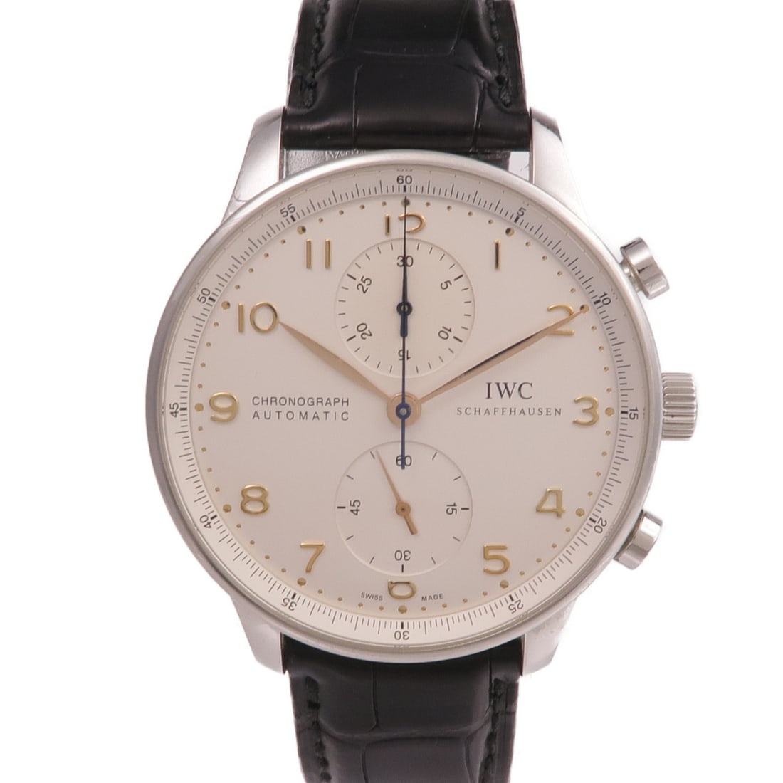 IWC Portugieser Automatic Stainless Steel White Dial Mens Watch: IWC Portugieser Automatic Stainless Steel White Dial Mens Watch This IWC Portugieser Chronograph IW371401 is a men's automatic wristwatch crafted from stainless steel. It features a white dial and a m