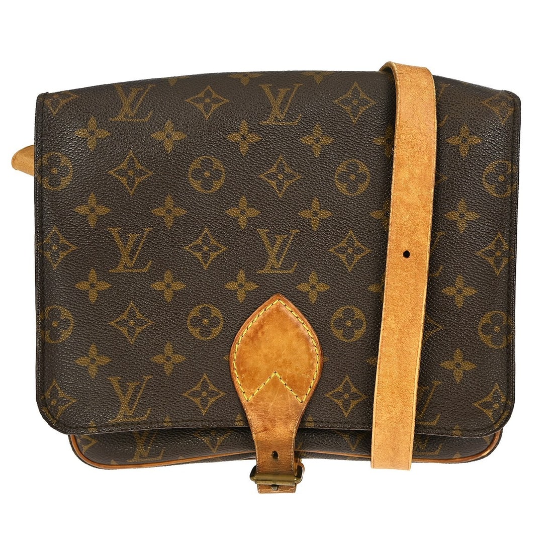 Louis Vuitton Monogram Cartouchiere GM Vintage Crossbody Shoulder Bag Brown: Louis Vuitton Monogram Cartouchiere GM Vintage Crossbody Shoulder Bag Brown This vintage Louis Vuitton Cartouchiere GM shoulder bag features the signature Monogram canvas and leather exterior with a c