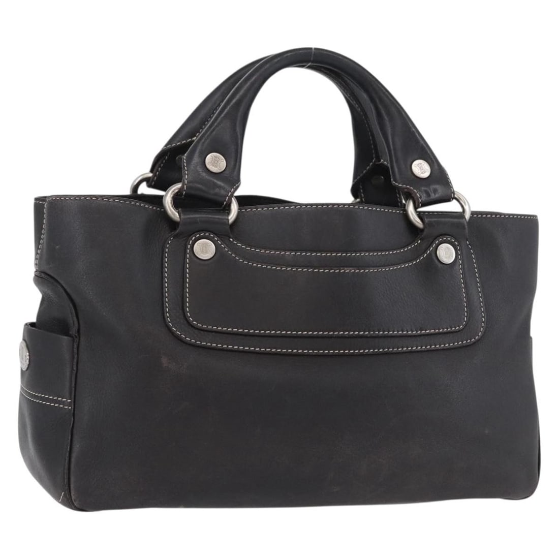 Celine Boogie Leather Handbag in Dark Brown with Silver Tone Hardware: Celine Boogie Leather Handbag in Dark Brown with Silver Tone Hardware This is a CELINE Boogie hand bag crafted from dark brown leather with silver-tone accents. Designed for women, this handbag featur
