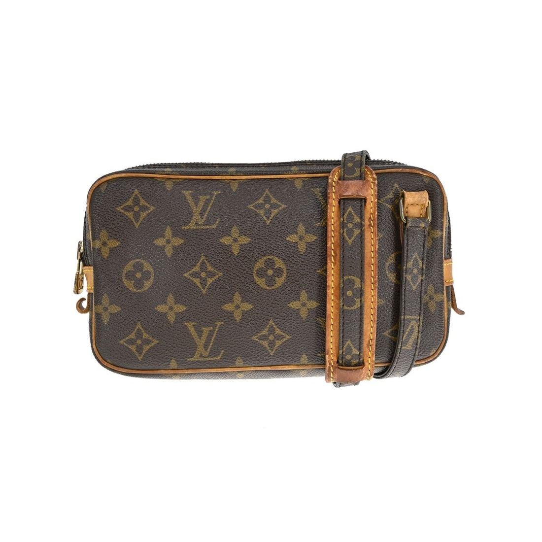Louis Vuitton Monogram Marly Bandouliere Mini Leather Crossbody Bag M51828: Louis Vuitton Monogram Marly Bandouliere Mini Leather Crossbody Bag M51828 This Louis Vuitton Marly Bandouliere shoulder bag features the iconic Monogram pattern on brown leather, complemented by a br