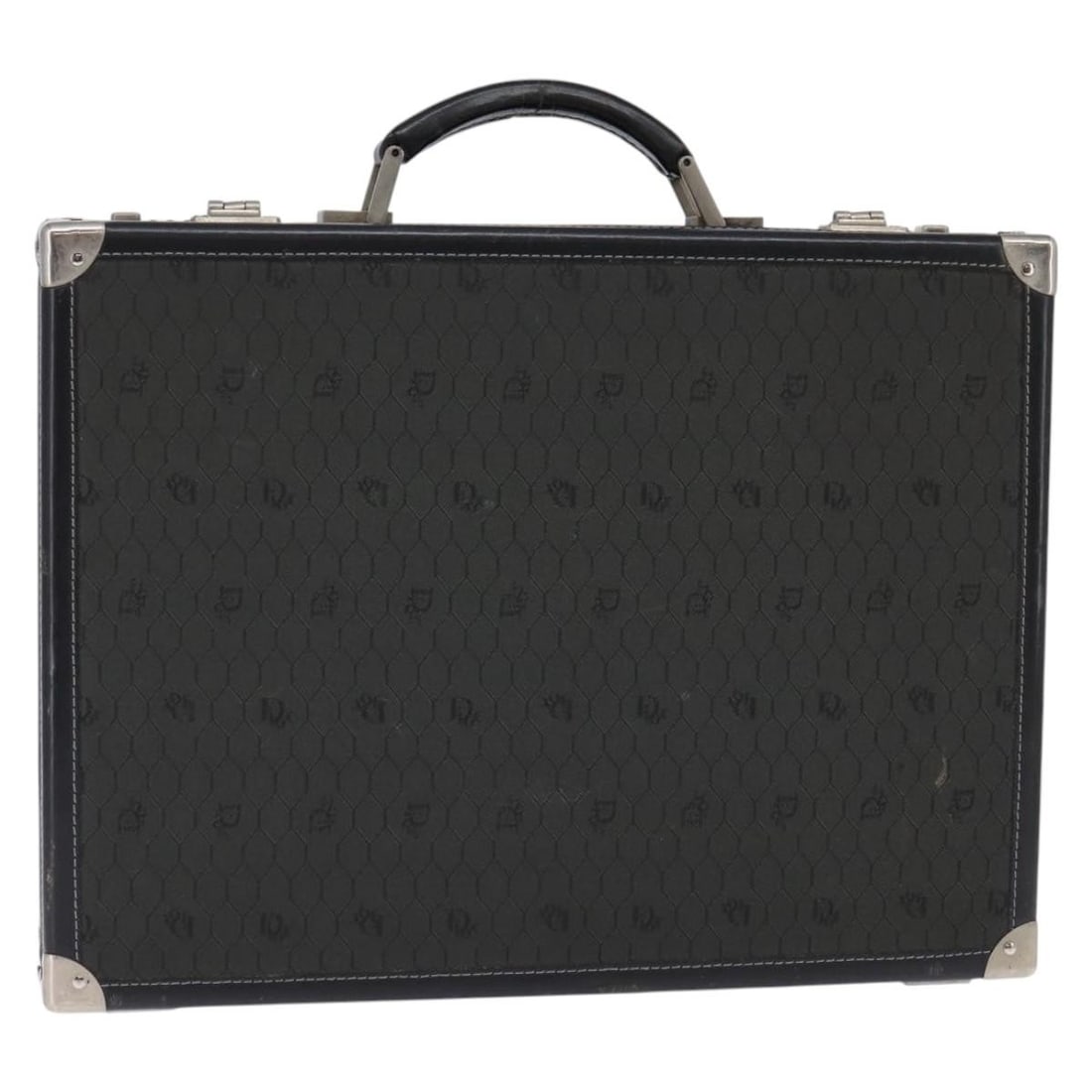 Christian Dior Black Honeycomb Canvas Trunk Attache Case Auth 144467 (1 of 18)