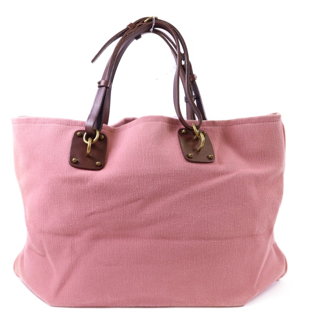 Bottega Veneta Pink Canvas Tote with Gold Hardware: Bottega Veneta Pink Canvas Tote with Gold Hardware This Bottega Veneta tote bag is crafted from pink canvas and features a spacious design suitable for everyday use. Made in Italy, it showcases a regu