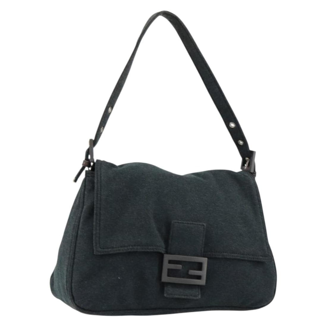 FENDI Mamma Baguette Gray Cotton Shoulder Bag with Dust Bag: FENDI Mamma Baguette Gray Cotton Shoulder Bag with Dust Bag This FENDI Mamma Baguette shoulder bag is crafted from gray cotton and designed for women. Made in Italy, it features a spacious interior an