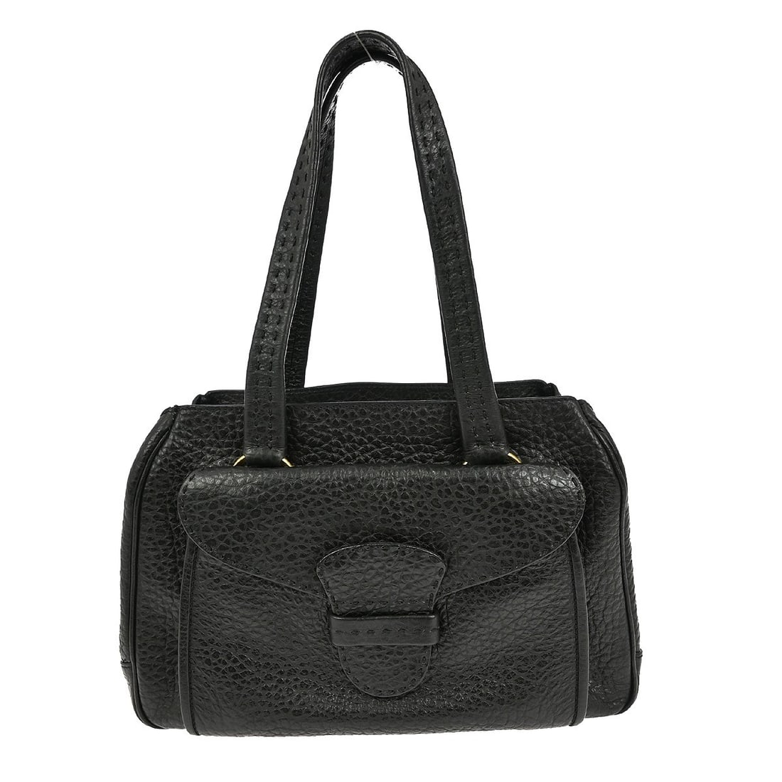 Prada Black Leather Top Handle Medium Handbag with Logo Accent (1 of 7)