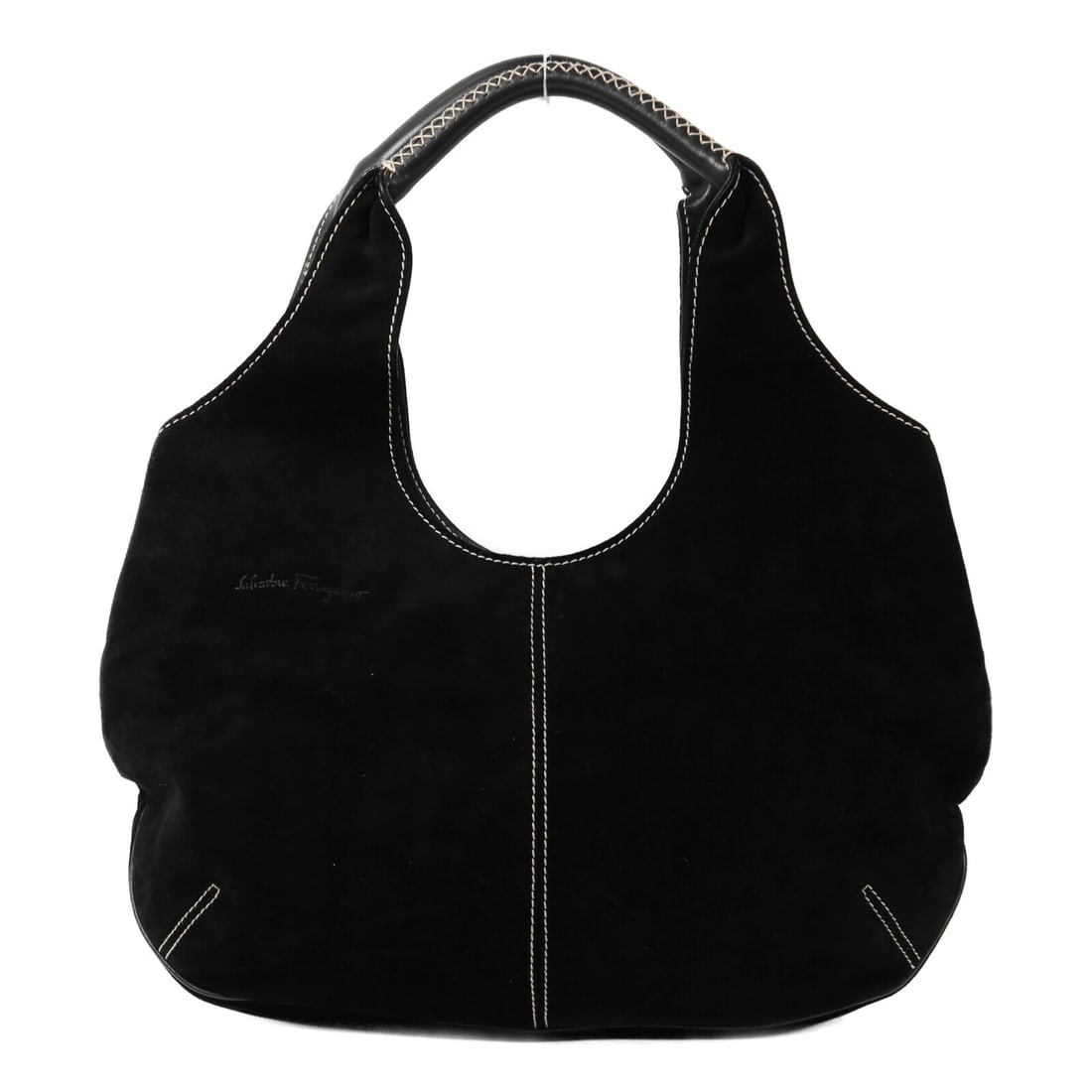 Black Suede Salvatore Ferragamo AQ-21 3813 Women's Shoulder Bag with SHW: Black Suede Salvatore Ferragamo AQ-21 3813 Women's Shoulder Bag with SHW This Salvatore Ferragamo shoulder bag features a black suede exterior and is designed for women. It offers a classic silhouette