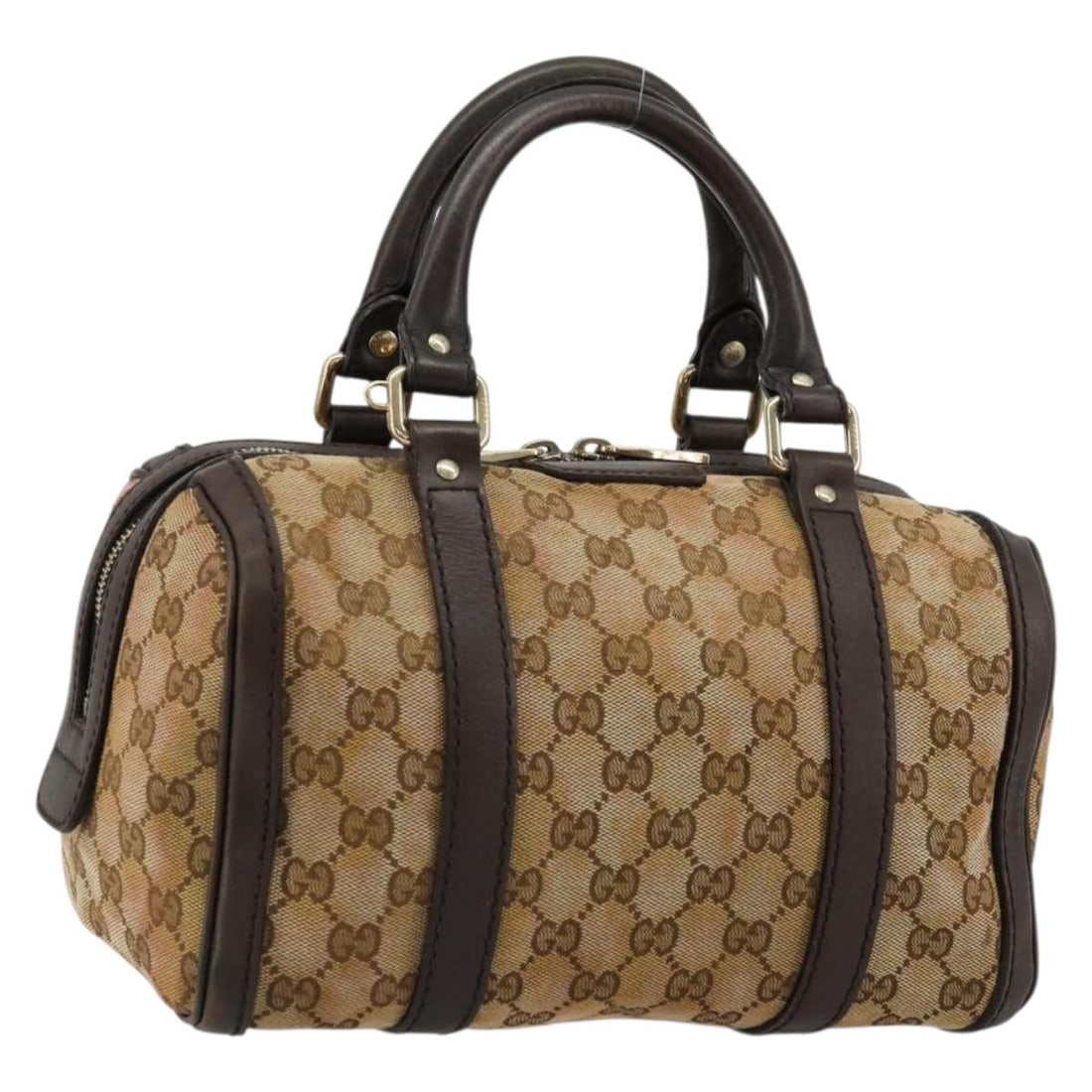 Gucci GG Canvas Beige Gold Mini Boston Bag 269876: Gucci GG Canvas Beige Gold Mini Boston Bag 269876 This is a Gucci GG Canvas Mini Boston Bag in beige and gold. Crafted in Italy, this women's Boston bag features Gucci's signature GG canvas exterior w