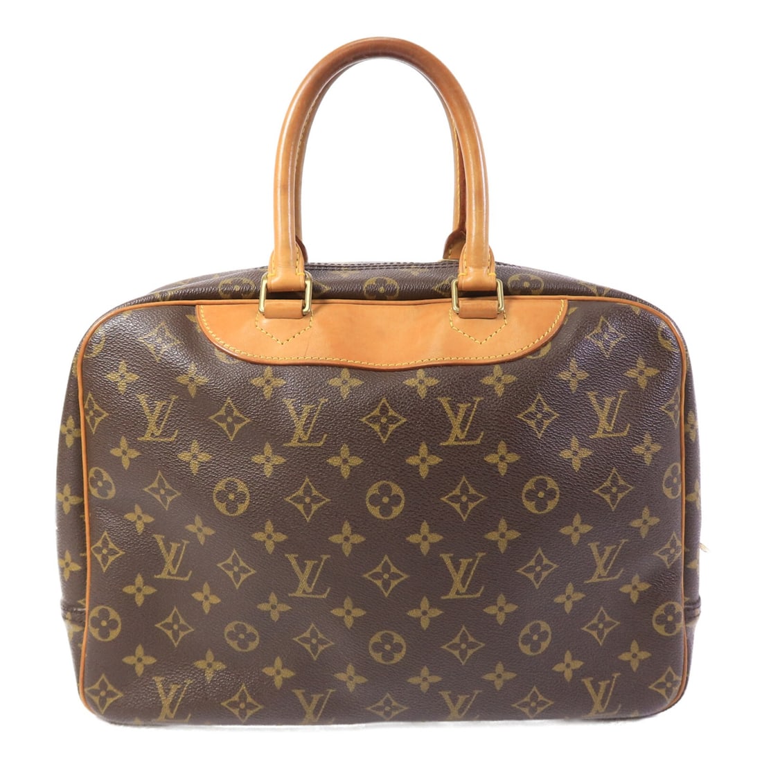 Louis Vuitton Deauville Monogram Brown Handbag GHW: Louis Vuitton Deauville Monogram Brown Handbag GHW This Louis Vuitton Deauville handbag features the iconic monogram pattern on brown PVC coated canvas, complemented by gold-tone hardware. Designed fo