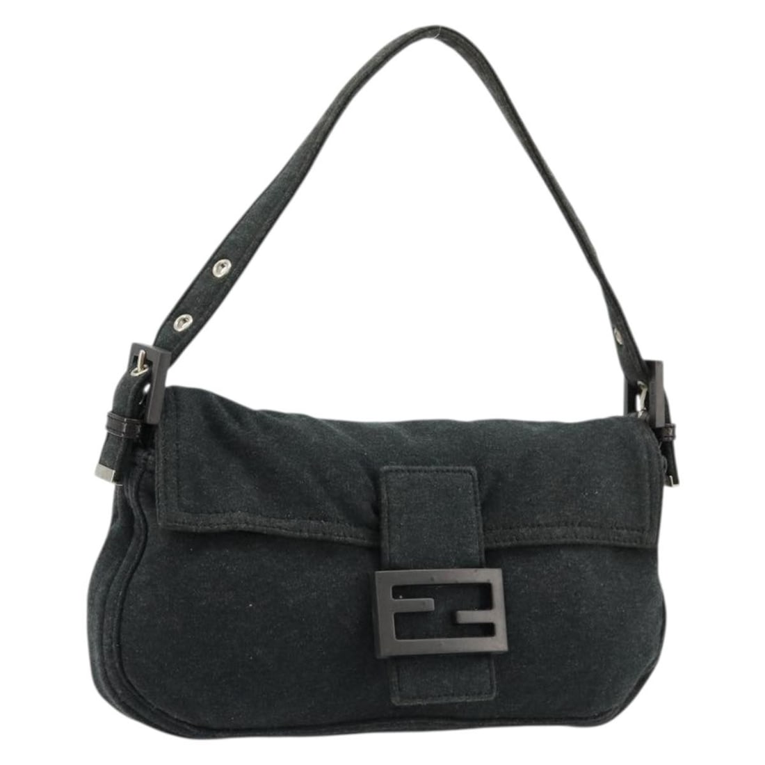 FENDI Mamma Baguette cotton gray silver shoulder bag: FENDI Mamma Baguette cotton gray silver shoulder bag This FENDI Mamma Baguette shoulder bag is crafted from cotton in a gray and silver color scheme. Designed for women, it features a compact silhouet