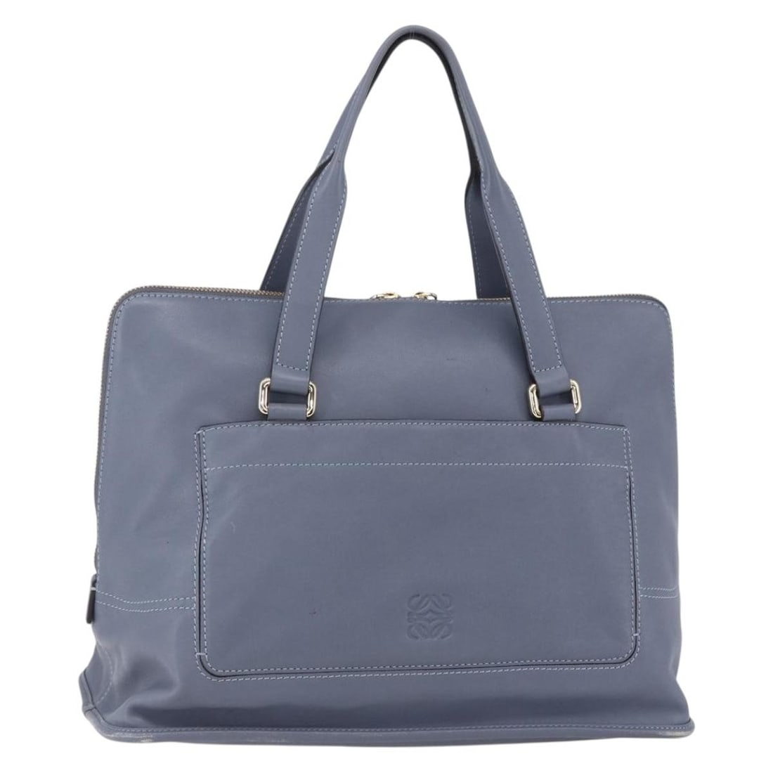 LOEWE Leather Hand Bag Blue Silver Authentic Spain: LOEWE Leather Hand Bag Blue Silver Authentic Spain This authentic LOEWE Anagram Hand Bag is a stylish accessory crafted from high-quality leather in a striking blue and silver color combination. Measu