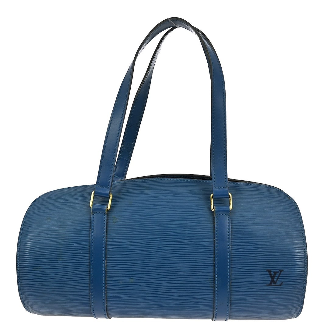 Louis Vuitton Soufflot Blue Epi Leather Top Handle Bag M52225: Louis Vuitton Soufflot Blue Epi Leather Top Handle Bag M52225 This is a vintage Louis Vuitton Soufflot handbag crafted from blue Epi leather. It features a structured silhouette with double handles, a