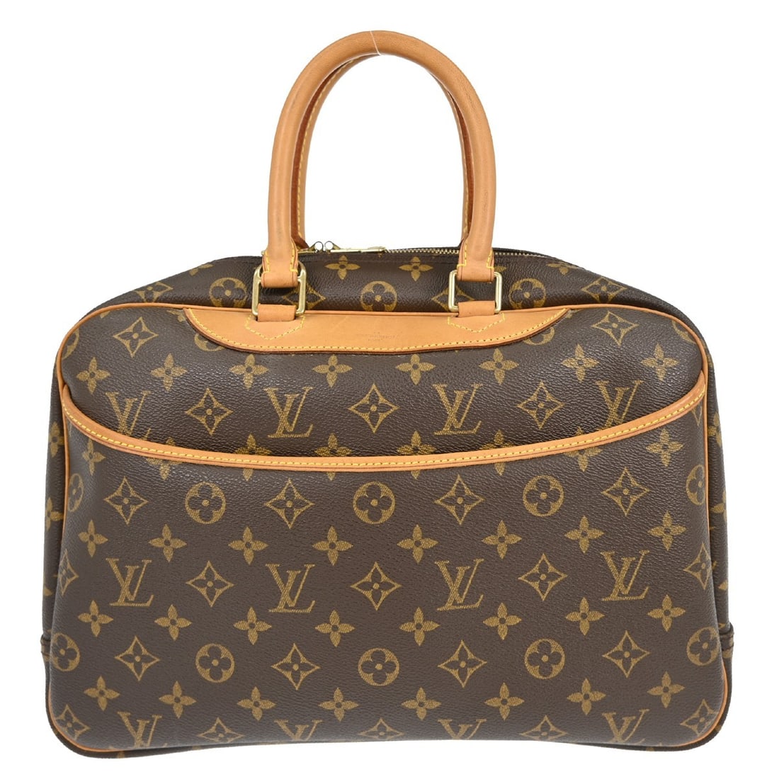 Louis Vuitton Deauville Monogram Canvas Vanity Bowling Bag M47270: Louis Vuitton Deauville Monogram Canvas Vanity Bowling Bag M47270 This Louis Vuitton Deauville Bowling Vanity handbag features the iconic Monogram canvas leather exterior with beige double handles and