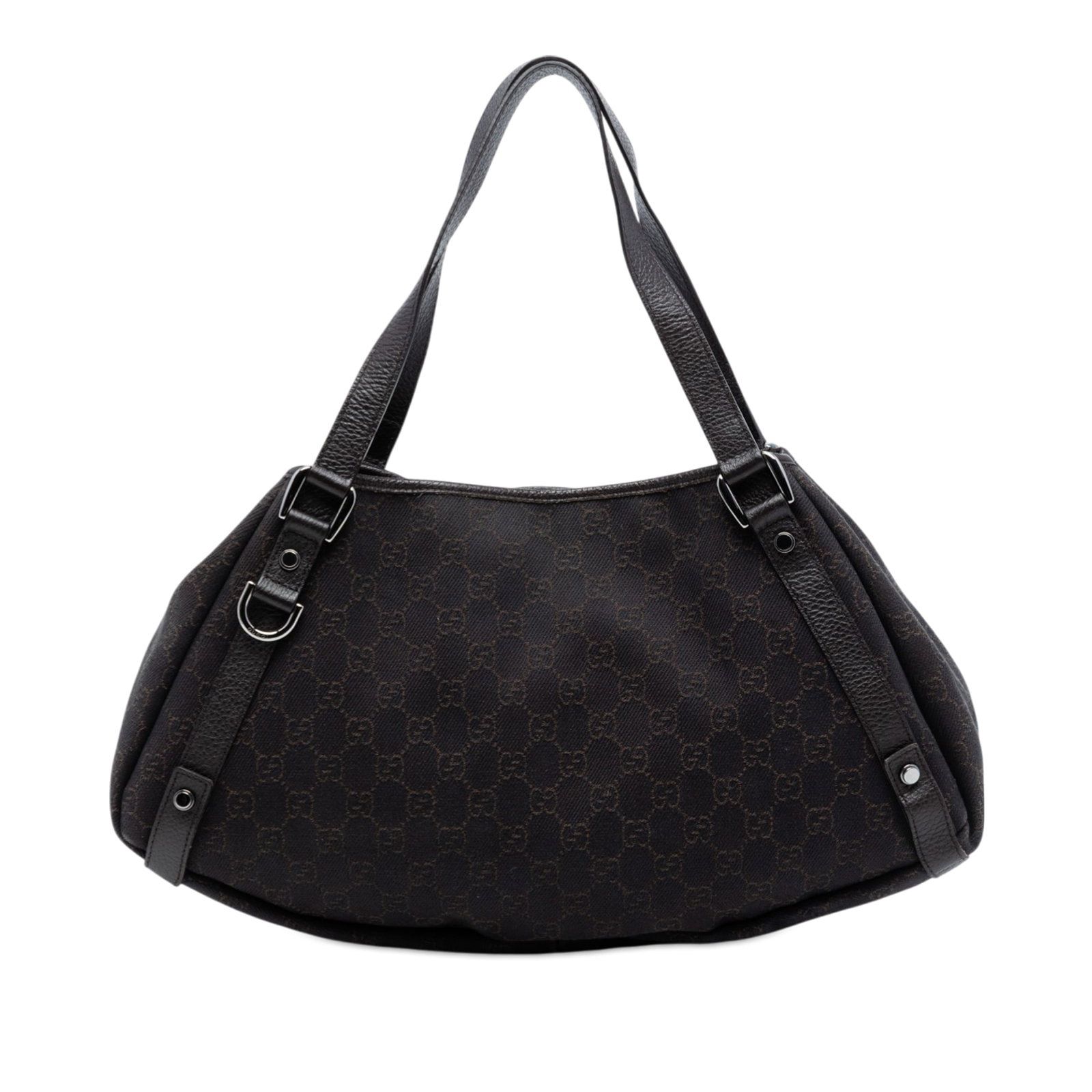Gucci Abbey D Ring Tote Bag in GG Denim with Leather Trim: Gucci Abbey D Ring Tote Bag in GG Denim with Leather Trim This Gucci GG Denim Abbey D Ring Tote features a denim body with leather trim, flat leather shoulder straps, an open top, and interior zip and