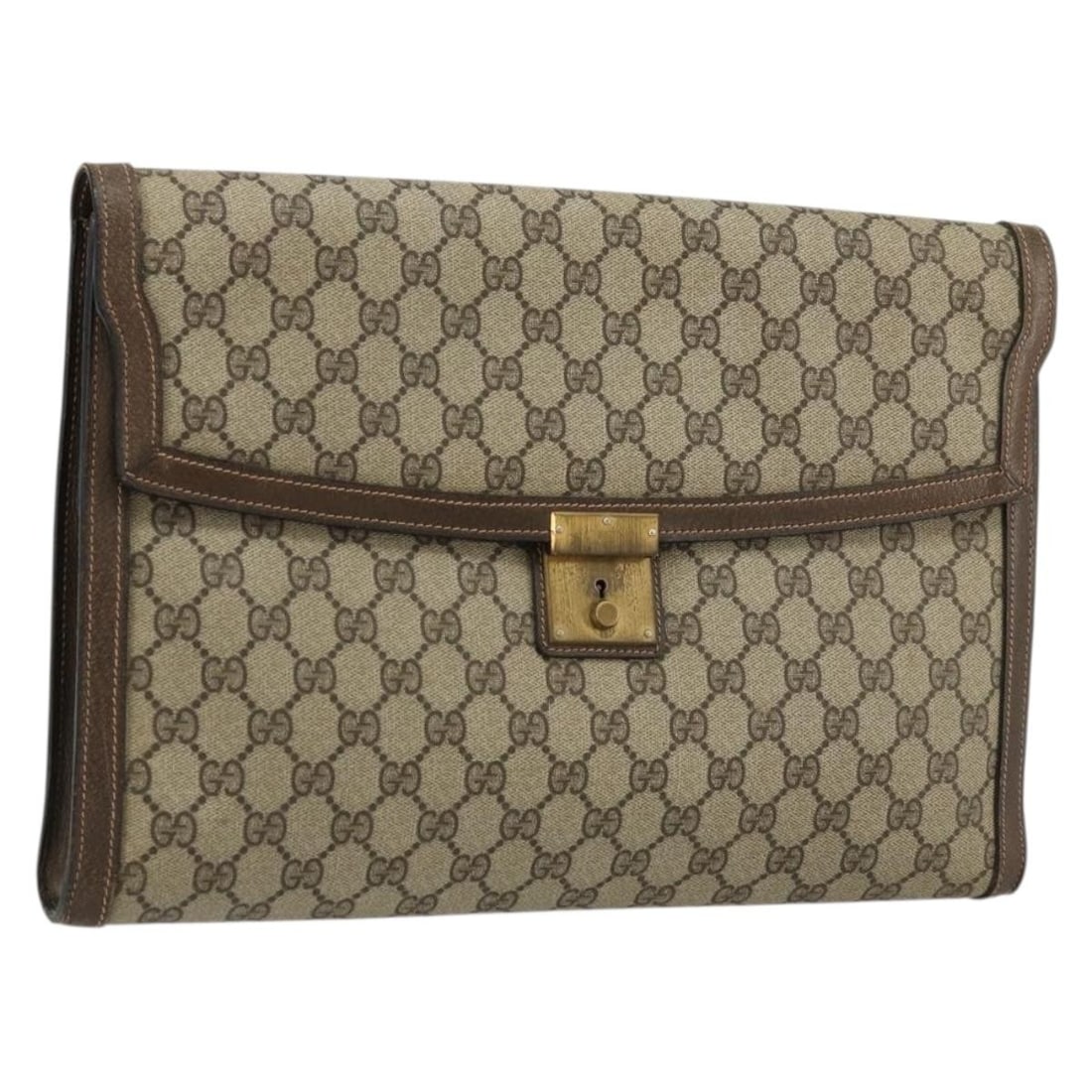 Gucci GG Supreme Beige Gold PVC Clutch Bag 14.2 x 9.8 x 1.2 inch: Gucci GG Supreme Beige Gold PVC Clutch Bag 14.2 x 9.8 x 1.2 inch This GUCCI GG Supreme clutch bag features a beige and gold exterior crafted from PVC leather and GG canvas. Designed for women, the bag