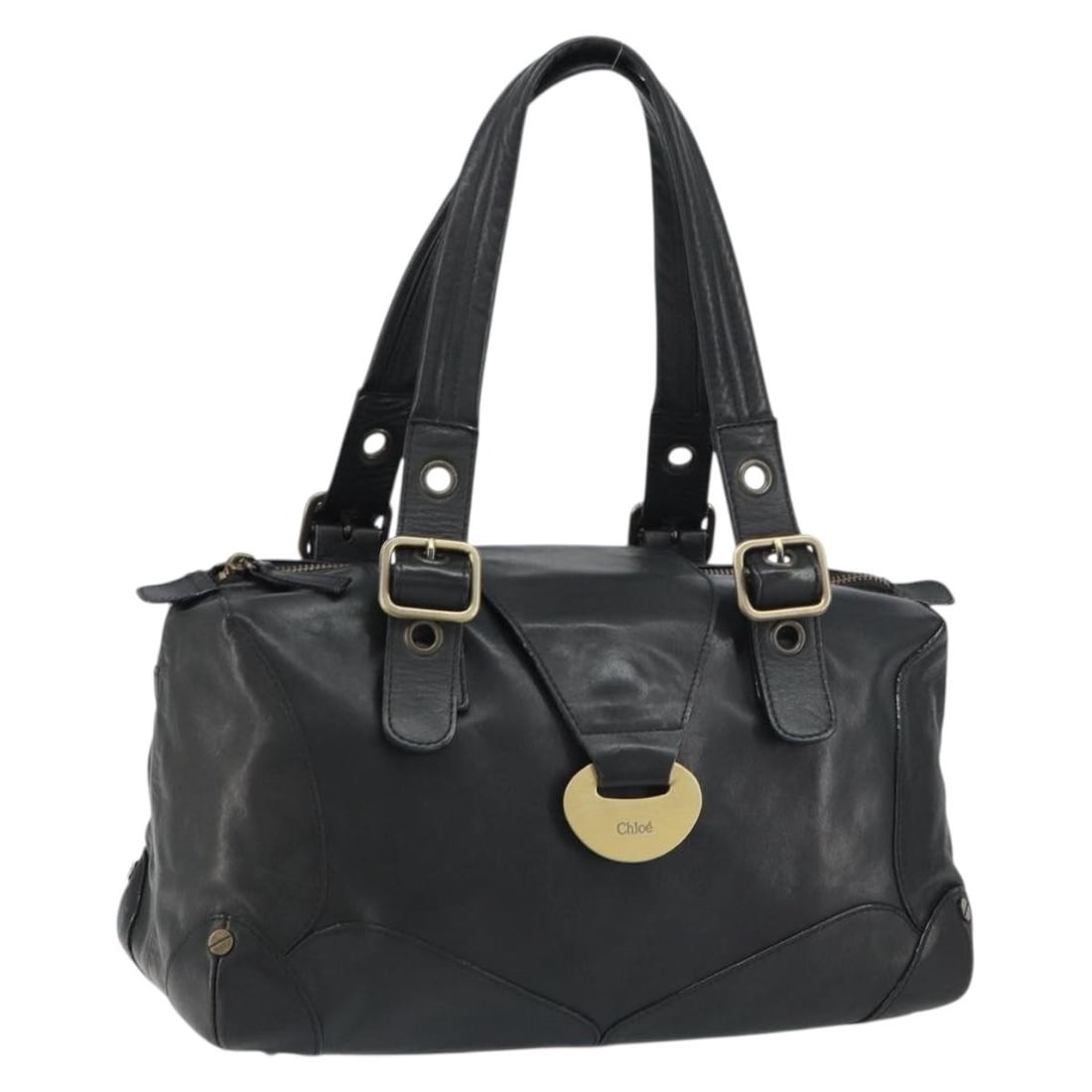 Chloe Black Leather Tote Bag with Gold Accents BA9069: Chloe Black Leather Tote Bag with Gold Accents BA9069 This Chloe Tote Bag combines chic style with practical functionality. Crafted from high-quality leather, it features a striking black and gold col