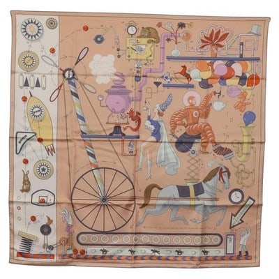 Hermes Tea for Two silk beige 90cm scarf with box (1 of 18)