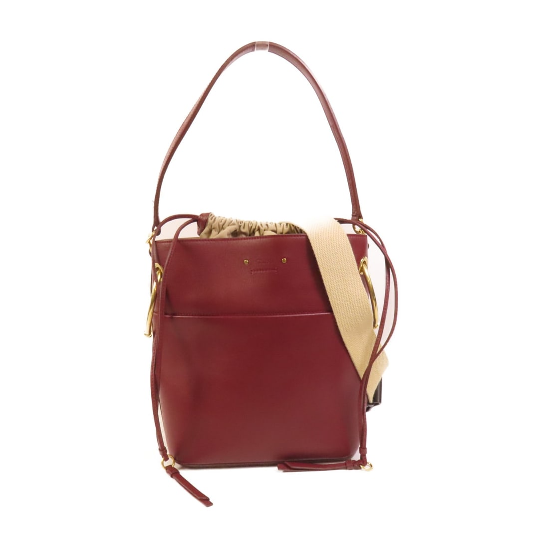Chloe Roy Red Calfskin Shoulder Bag with Gold Tone Hardware: Chloe Roy Red Calfskin Shoulder Bag with Gold Tone Hardware This Chloe Roy bag is a versatile 2-way shoulder bag crafted from red calfskin leather. It features a regular size and showcases a stylish d